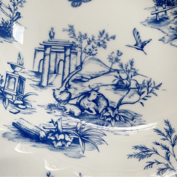 Queen’s China Toile Blue Flat Rim Soup Salad Bowls Set of Three 8.75” - Picture 9 of 15